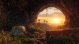 Fototapeta Big Ben - Resurrection Morning: The Empty Tomb of Christ at Sunrise, Symbolizing Easter's Promise