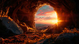 Fototapeta Big Ben - Resurrection Morning: The Empty Tomb of Christ at Sunrise, Symbolizing Easter's Promise