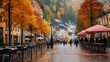 Enchanting european village with cobblestone streets, timbered buildings, and lively sidewalk cafes