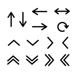 Poster - Arrows set icons. Arrow icon. Arrow vector collection. Cursor. Modern simple arrows. Collection hand drawn arrows. Set simple arrows. Vector linear illustration isolated