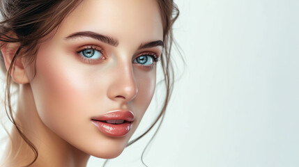 Experience the allure of a gorgeous woman with radiant, glowing skin, perfect for medical spa promotion. AI generative