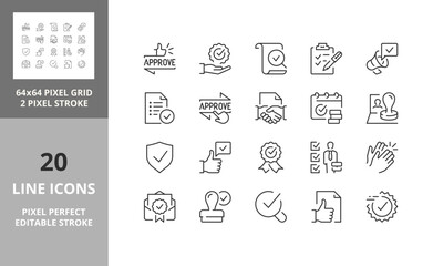 line icons about approval and certified. editable vector stroke. 64 and 256 pixel perfect scalable t