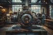 Vintage industrial machines in a museum evoke manufacturing legacy and modern industry's origins.