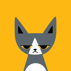 Wall Mural - Avatar of cartoon cat. Vector feline character. Square abstract illustration for user profile and advertising banner.