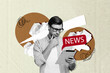 © deagreez - Composite image collage 3d sketch artwork of serious thoughtful male reader editor hold tablet find latest news exclusives isolated on painted background