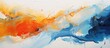 This abstract painting showcases vibrant blue and orange colors mixing with gold and white, creating a dynamic and expressive composition. The colors flow and blend, creating a visually striking and