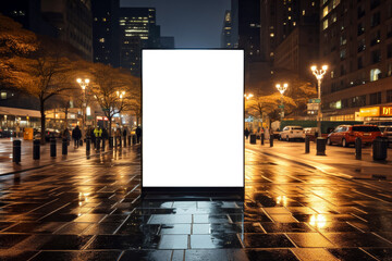 Wall Mural - Blank street light box in the city at night, mockup