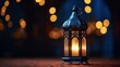 Ramadan Lantern in low light mode with arabesque background
