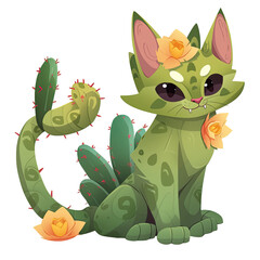 An illustration of a mysterious cactus cat