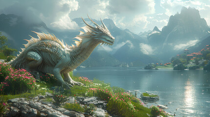 Poster - fantasy magic dragon with natural background