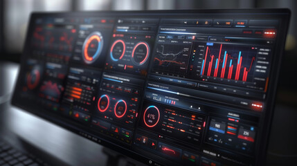 A futuristic dashboard interface displaying holographic financial information featuring intuitive touch controls and customizable data display options. This interactive dashboard