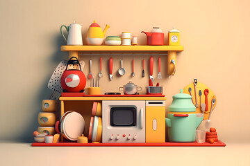 Wall Mural - 3d rendering of kitchen elements