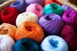 Colorful yarn balls and knitting needles for vibrant design scenes with space for text