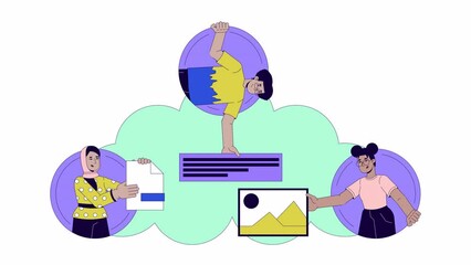 Poster - AI integration in software development line 2D animation. Artificial intelligence technology 4K video motion graphic. Machine learning linear animated cartoon flat concept, white background