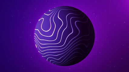 Wall Mural - Abstract shiny purple sphere with flowing white glowing waves on the surface.A futuristic orb with soft wave movement on neon background.