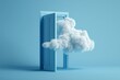 3d render, white fluffy cloud going through, flying out the open door, objects isolated on blue background. Modern minimal concept. Surreal dream scene. Abstract door to haven, Generative AI