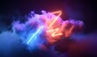3d render, abstract background of neon linear lightning symbol inside the illuminated colorful cloud, futuristic minimalist wallpaper, Generative AI