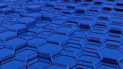 Poster - Stylized, geometric shapes forming a simplified blockchain..