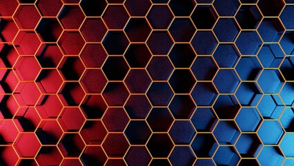 Poster - Stylized, geometric shapes forming a simplified blockchain..