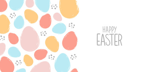 Poster - Happy Easter. Festive banner with color brush stroke Easter eggs. Celebrate background for Easter holiday greetings and invitations. Vector illustration.