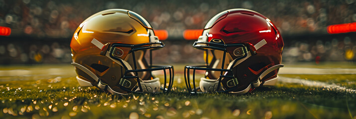 Wall Mural - two clean football helmets facing each other