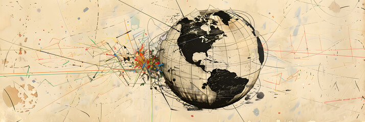 Wall Mural - black and white globe map