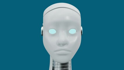 Poster - Plastic robot head with artificial intelligence. Abstract loop animation