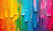 Closeup of abstract rough colorful multicolored rainbow colors art painting texture, with oil brushstroke, pallet knife paint on canvas, dripping, Generative AI