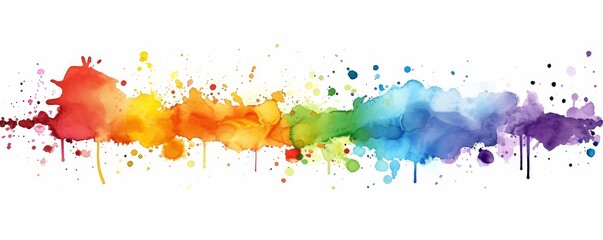 Abstract colorful rainbow color painting illustration banner long. watercolor blobs blob splashes, isolated on white background. Generative AI