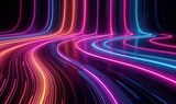 Fototapeta Przestrzenne - 3d render, abstract background with glowing neon curvy lines. Modern wallpaper with colorful spectrum, Generative AI