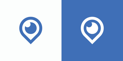 Poster - Vector logo design illustration of location pin and lens shape in modern, simple, clean abstract style.
