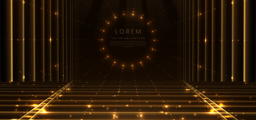 Elegant golden scene circle glowing with lighting effect sparkle on black background. Luxury premium award design.