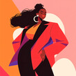 Confident African American Woman in Stylish Business Attire, Modern City Vibes Flat Illustration