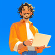 Cheerful Freelancer with Laptop Outdoors in Sunny Weather, Digital Nomad Concept Illustration