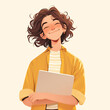 Smiling Freelancer with Laptop in Casual Style Illustration