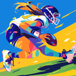 Dynamic Female Football Player Making Touchdown Dive in Vibrant Match Scene flat style illustration