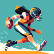 Dynamic Female Football Player Sprinting with Ball in Vibrant Flat Style Illustration