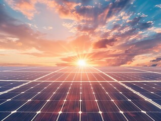 A solar panel array gleaming under the sun's rays, harnessing renewable energy to power homes and businesses