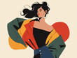 Confident Woman Fashion Pose with Bold Color Blocks in Modern Art Style Illustration