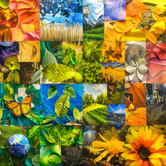 Wall Mural - Earth Day Collage: Various aspects of environmental conservation, including reforestation and clean energy initiatives.