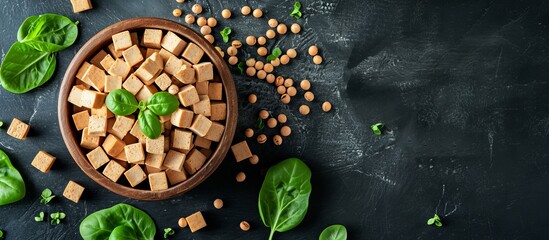 Sticker - A dish made with ingredients like chickpeas and spinach, placed on a black table. The dish features a mixture of terrestrial plant produce, highlighting the cuisine's use of natural elements.