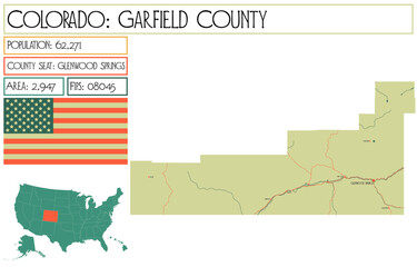  Large and detailed map of Garfield County in Colorado USA.