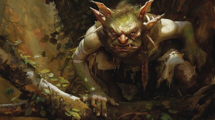 Wall Mural - goblin character in the forest illustration.