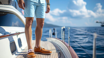 Poster - A preppy and polished style featuring a collared polo seerer shorts and leather boat shoes. Perfect for a yacht club luncheon with the gentle rocking of the yacht adding to