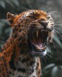 Fauchender Leopard fotorealistisch mit verschwommenem Hintergrund
