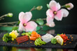 Japanese Cuisine: Assortment of Sashimi (salmon fillet, tuna fillet, cod fillet)