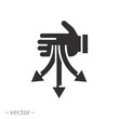 waste recycling process icon, sort the garbage, hand with three direction arrows, flat symbol on white background - vector illustration