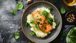 From above delicious salmon with mashed potatoes