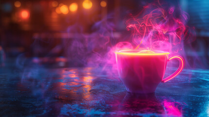 Poster - Coffee Cup Illuminated by Neon Lighting