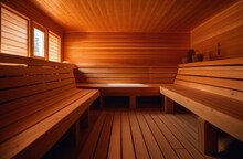 Interior of classic dry Finnish sauna.